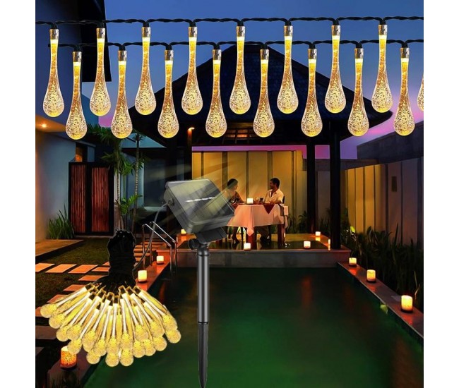 Instalatie Craciun, Tip Picaturi de apa, 20 Led-uri, 5 metri, Alb cald, Energie solara, Senzor de lumina, Flippy Instalatie Craciun, Tip Picaturi de apa, 20 Led-uri, 5 metri, Alb cald, Energie solara, Senzor de lumina, Flippy