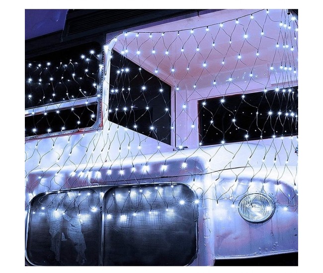 Instalatie Craciun, Tip Plasa, 1.5 m x 1.5 m, 120 LED-uri, Alb rece, 8 jocuri de lumini, Transformator, Interconectabila, Prelungitor 5 m inclus, Fir transparent, Flippy Instalatie Craciun, Tip Plasa, 1.5 m x 1.5 m, 120 LED-uri, Alb rece, 8 jocuri de lumini, Transformator, Interconectabila, Prelungitor 5 m inclus, Fir transparent, Flippy