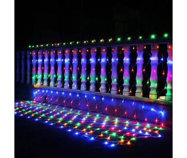Instalatie Craciun, Tip Plasa, 8 m x 2 m, 640 LED-uri, Multicolor, 8 jocuri de lumini, Transformator, Interconectabila, Prelungitor 3 m inclus, Fir transparent, Flippy Instalatie Craciun, Tip Plasa, 8 m x 2 m, 640 LED-uri, Multicolor, 8 jocuri de lumini, Transformator, Interconectabila, Prelungitor 3 m inclus, Fir transparent, Flippy