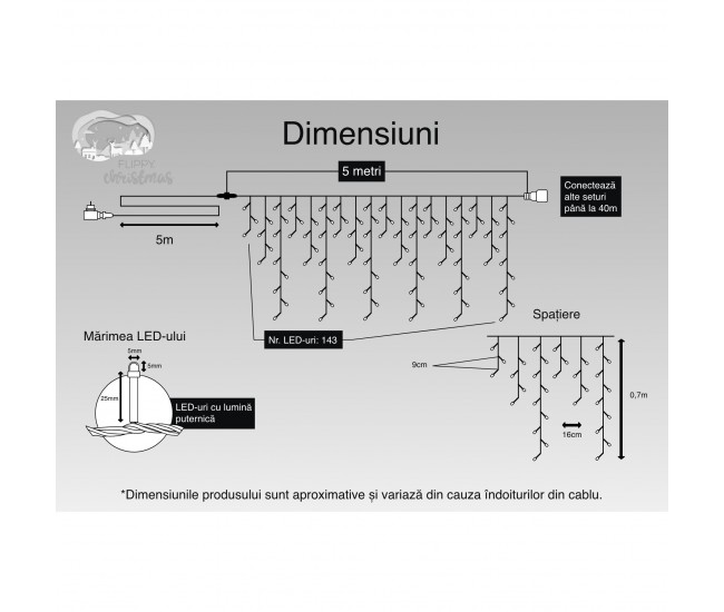 Instalatie Craciun Turturi, IP44, 5 m, 143 Led-uri ,Perdea Franjurata, Multicolor, 8 jocuri de lumini, Transformator 31 V, Putere 9 W, Interconectabila, Interior/Exterior, Prelungitor 5 m inclus, Fir Transparent, Flippy Instalatie Craciun Turturi, IP44, 5 m, 143 Led-uri ,Perdea Franjurata, Multicolor, 8 jocuri de lumini, Transformator 31 V, Putere 9 W, Interconectabila, Interior/Exterior, Prelungitor 5 m inclus, Fir Transparent, Flippy