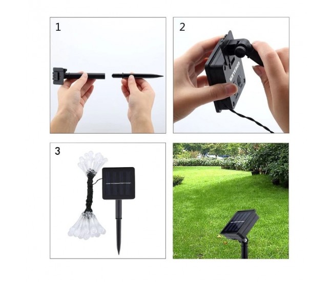 Instalatie Solara 6 m, 28 Led-uri cu Ornament tip picatura de apa, Liniara, Fir negru, Interior, Exterior, Alb Cald Instalatie Solara 6 m, 28 Led-uri cu Ornament tip picatura de apa, Liniara, Fir negru, Interior, Exterior, Alb Cald