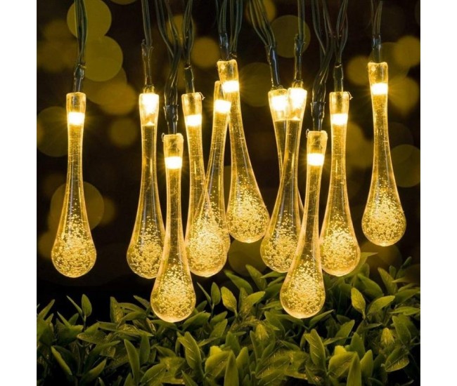 Instalatie Solara 6 m, 28 Led-uri cu Ornament tip picatura de apa, Liniara, Fir negru, Interior, Exterior, Alb Cald Instalatie Solara 6 m, 28 Led-uri cu Ornament tip picatura de apa, Liniara, Fir negru, Interior, Exterior, Alb Cald