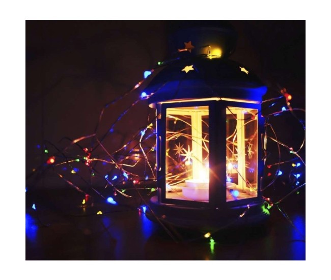 Instalatie de Craciun cu Baterii Tip Liniar, 2 jocuri de lumini, Fir Cupru 5 m 50 LED -uri, Multicolor