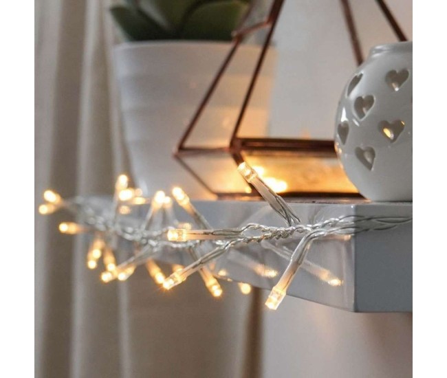Instalatie de Craciun cu Baterii Tip Liniar, 2 jocuri de lumini, Fir Transparent 1 m 10 LED -uri, Alb Cald
