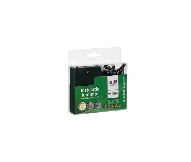 Instalatie de Craciun cu Baterii Tip Liniar, 2 jocuri de lumini, Fir Verde 3 m 30 LED -uri, Alb Cald