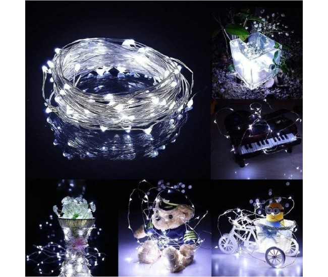 Instalatie de Craciun Liniara, Flippy®, Tip Liniara, Fir Cupru, 8 Jocuri de Lumini, cu Telecomanda, 10 m, 100 Led-uri, Alimentare USB, 4.5V, Alb Rece