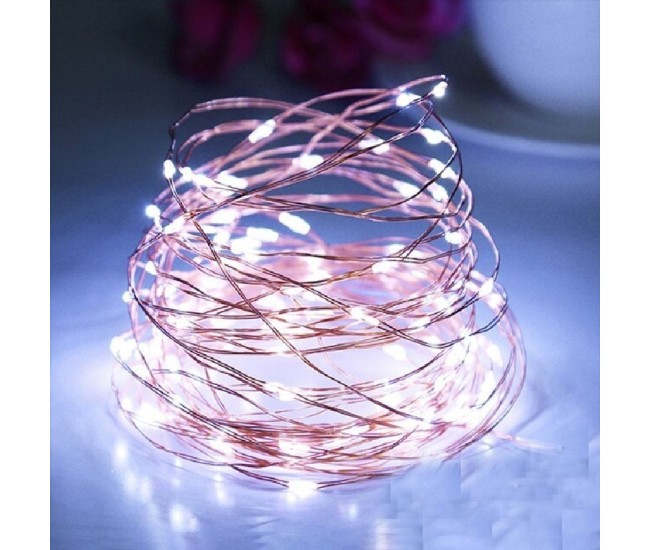 Instalatie de Craciun Liniara, Flippy®, Tip Liniara, Fir Cupru, 8 Jocuri de Lumini, cu Telecomanda, 10 m, 100 Led-uri, Alimentare USB, 4.5V, Alb Rece