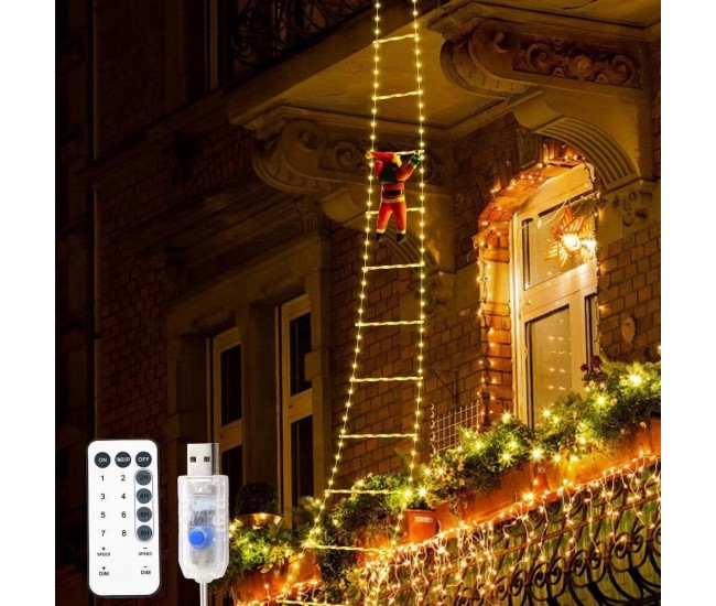 Instalatie LED de Craciun, Flippy, cu Accesorii, Lumina Calda, Lungime 1.7m, 8 Trepte, 144 de Luminite, 8 Moduri, Model Mos Craciun pe Scara, Multicolor Instalatie LED de Craciun, Flippy, cu Accesorii, Lumina Calda, Lungime 1.7m, 8 Trepte, 144 de Luminite, 8 Moduri, Model Mos Craciun pe Scara, Multicolor