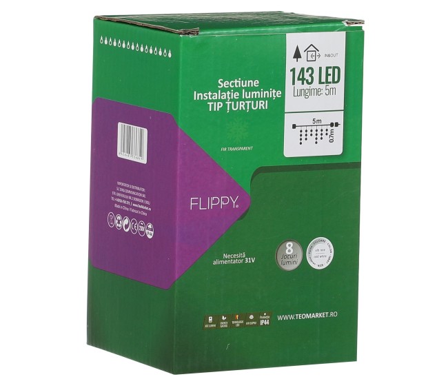 Instalatie Solara Craciun Turturi, IP44, 5 m, 143 Led-uri, Perdea Franjurata, Alb rece, 8 jocuri de lumini, cu Telecomanda, 31V, 250 mAh, Acumulator de 1200 mAh, Exterior, Prelungitor 3 m inclus, Fir Transparent, Flippy Instalatie Solara Craciun Turturi, IP44, 5 m, 143 Led-uri, Perdea Franjurata, Alb rece, 8 jocuri de lumini, cu Telecomanda, 31V, 250 mAh, Acumulator de 1200 mAh, Exterior, Prelungitor 3 m inclus, Fir Transparent, Flippy