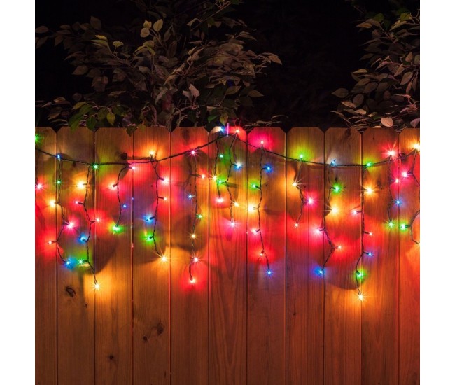 Instalatie Solara Craciun Turturi, IP44, 5 m, 143 Led-uri, Perdea Franjurata, RB-RG, 8 jocuri de lumini, cu Telecomanda, 31V, 250 mAh, Acumulator de 1200 mAh, Exterior, Prelungitor 5 m inclus, Fir Negru, Flippy