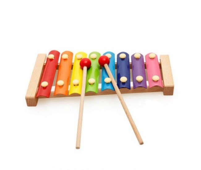 Instrument Muzical Xilofon Flippy, din Lemn, 8 Note Muzicale, 2 Bete de Percutie, 4-6 Ani, Multicolor