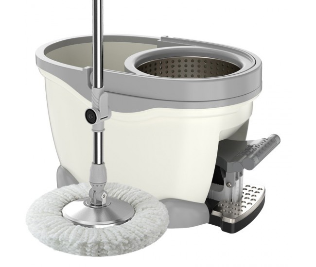 Set Galeata cu Pedala si Mop Rotativ 360°, Flippy, Cu Actiune Centrifuga x4, Pentru Uz Casnic, Maner din Otel Inoxidabil Telescopic, 2 Capte din Bumbac, 46x30x28 cm, Alb Ivoir Set Galeata cu Pedala si Mop Rotativ 360°, Flippy, Cu Actiune Centrifuga x4, Pentru Uz Casnic, Maner din Otel Inoxidabil Telescopic, 2 Capte din Bumbac, 46x30x28 cm, Alb Ivoir