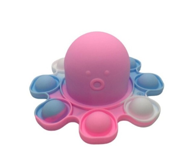 Jucarie Antistres, Flippy, Tip Pop It, Caracatita Reversibila, din Silicon, 20 x 10 cm, Multicolor/Lila