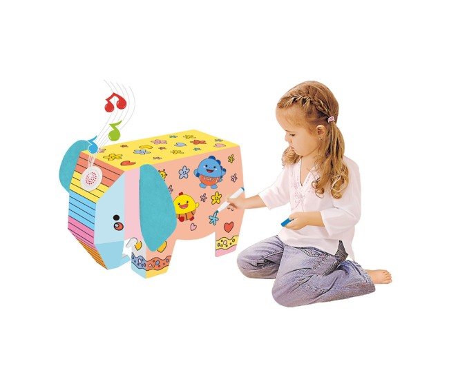 Jucarie Creativa pentru Copii, Flippy, Model Elefant 3D, Set de Asamblat si Colorat din Carton, Puzzle 3D Educativ, 34 x 14 x 23 cm, 3+ ani, Multicolor