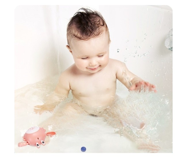 Jucarie de baie pentru copii, Flippy, crab, 10 cm, Roz cu fir Jucarie de baie pentru copii, Flippy, crab, 10 cm, Roz cu fir