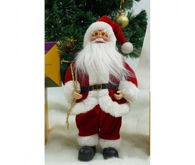 Jucarie decorativa, Flippy, Mos Craciun , standard, lana, tesatura de plus, poliester, 32 cm inaltime, interior/exterior