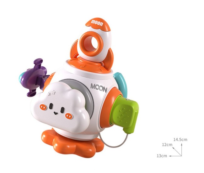 Jucarie interactiva Montessori, Flippy, Jucarie pentru Bebelusi, Model Racheta Spatiala, din Plastic rezistent, Varsta 18+ luni, 15 x 13 x 12 cm, Alb/Portocaliu