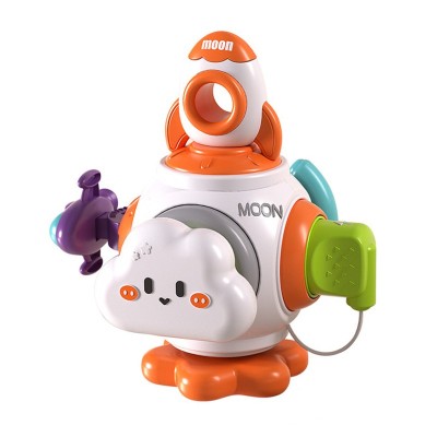 Jucarie interactiva Montessori, Flippy, Jucarie pentru Bebelusi, Model Racheta Spatiala, din Plastic rezistent, Varsta 18+ luni, 15 x 13 x 12 cm, Alb/Portocaliu