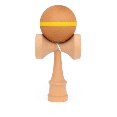 Jucarie Interactiva Kendama, Flippy, din Lemn, 18 cm, Joc de Indemanare pentru Copii si Adulti, Model cu Dunga, Galben