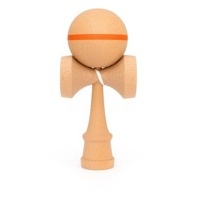 Jucarie Interactiva Kendama, Flippy, din Lemn, 18 cm, Joc de Indemanare pentru Copii si Adulti, Model cu Dunga, Portocaliu