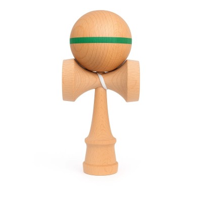 Jucarie Interactiva Kendama, Flippy, din Lemn, 18 cm, Joc de Indemanare pentru Copii si Adulti, Model cu Dunga, Verde