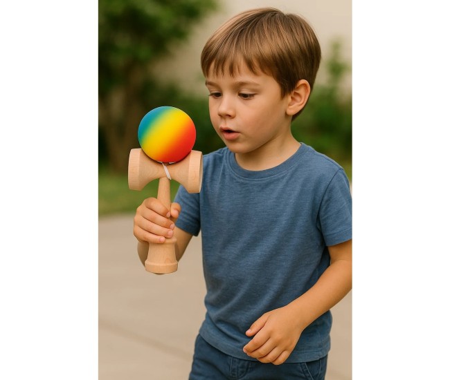 Jucarie Interactiva Kendama, Flippy, din Lemn, 18 cm, Joc de Indemanare pentru Copii si Adulti, Model Gradient 3, Rosu/Galben/Albastru Jucarie Interactiva Kendama, Flippy, din Lemn, 18 cm, Joc de Indemanare pentru Copii si Adulti, Model Gradient 3, Rosu/Galben/Albastru