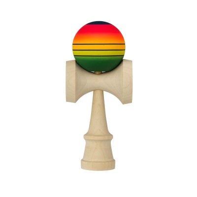 Jucarie Interactiva Kendama, Flippy, din Lemn, 18 cm, Joc de Indemanare pentru Copii si Adulti, Model Gradient 4, Rosu/Galben/Verde