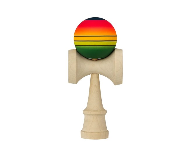 Jucarie Interactiva Kendama, Flippy, din Lemn, 18 cm, Joc de Indemanare pentru Copii si Adulti, Model Gradient 4, Rosu/Galben/Verde