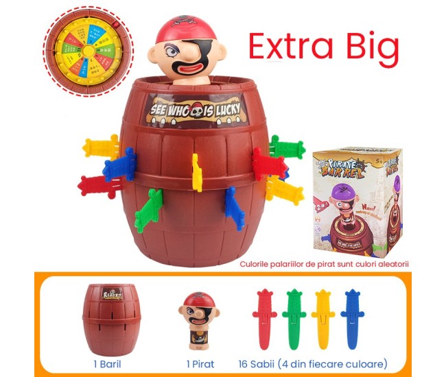 Jucarie interactiva Pirat Saltaret, Flippy, Joc de Grup/Familie, 16 sabii + 1 Pirat, 15.5 x 15.5 x 23 cm Rosu/Maro