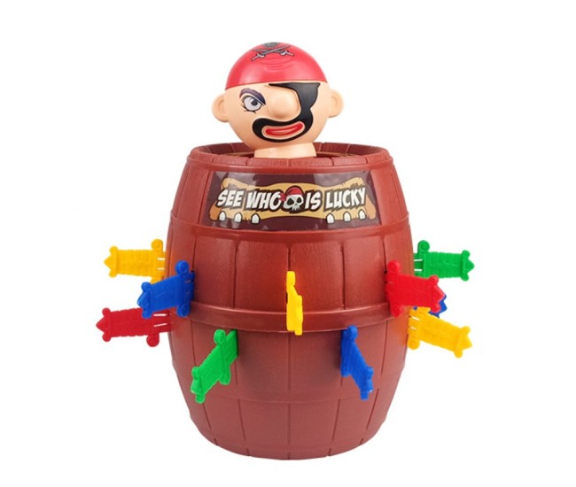 Jucarie interactiva Pirat Saltaret, Flippy, Joc de Grup/Familie, 16 sabii + 1 Pirat, 15.5 x 15.5 x 23 cm Rosu/Maro