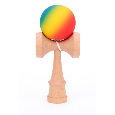 Jucarie Interactiva Kendama, Flippy, din Lemn, 18 cm, Joc de Indemanare pentru Copii si Adulti, Model Gradient 3, Rosu/Galben/Albastru