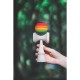 Jucarie Interactiva Kendama, Flippy, din Lemn, 18 cm, Joc de Indemanare pentru Copii si Adulti, Model Gradient 4, Rosu/Galben/Verde