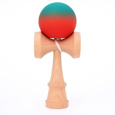 Jucarie Interactiva Kendama, Flippy, din Lemn, 18 cm, Joc de Indemanare pentru Copii si Adulti, Model Gradient 6, Rosu/Verde