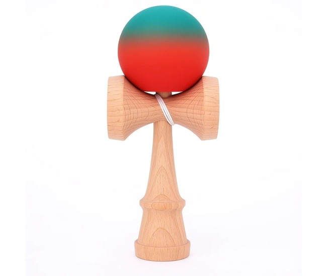 Jucarie Interactiva Kendama, Flippy, din Lemn, 18 cm, Joc de Indemanare pentru Copii si Adulti, Model Gradient 6, Rosu/Verde