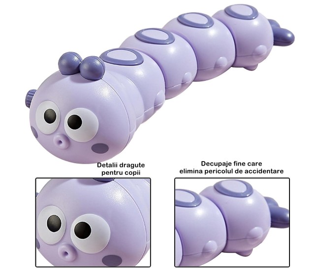 Jucarie mecanica pentru copii Flippy, omida haioasa, cu cheita, distractiva, se taraste, se misca, 15 x 4 cm, mov Jucarie mecanica pentru copii Flippy, omida haioasa, cu cheita, distractiva, se taraste, se misca, 15 x 4 cm, mov