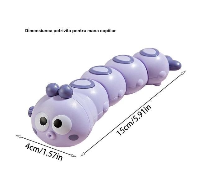 Jucarie mecanica pentru copii Flippy, omida haioasa, cu cheita, distractiva, se taraste, se misca, 15 x 4 cm, mov Jucarie mecanica pentru copii Flippy, omida haioasa, cu cheita, distractiva, se taraste, se misca, 15 x 4 cm, mov