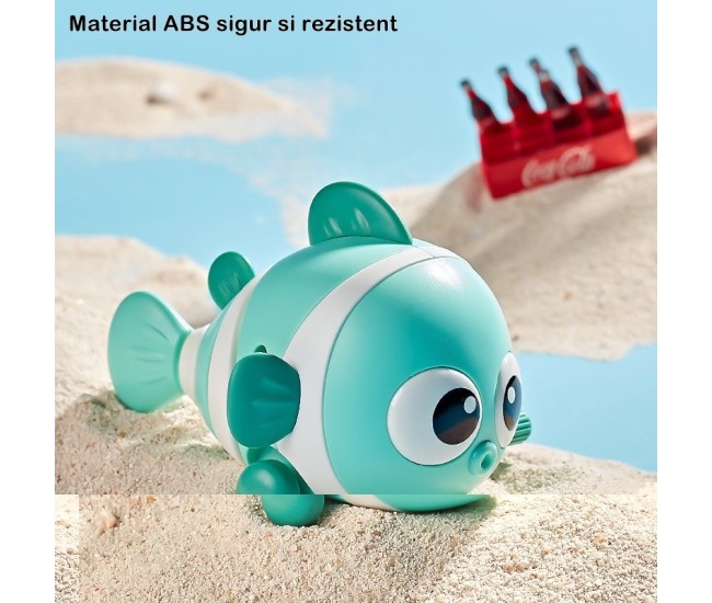 Jucarie mecanica pentru copii Flippy, pestisor haios, cu cheita, distractiv, se taraste, se misca, 11 x 9 x 7.5 cm cm, verde