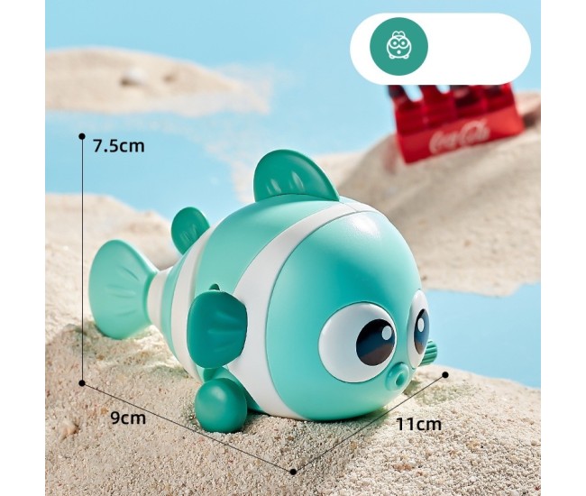 Jucarie mecanica pentru copii Flippy, pestisor haios, cu cheita, distractiv, se taraste, se misca, 11 x 9 x 7.5 cm cm, verde