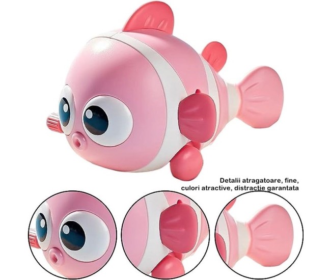 Jucarie mecanica pentru copii Flippy, pestisor haios, cu cheita, distractiv, se taraste, se misca, 11 x 9 x 7.5 cm cm, roz Jucarie mecanica pentru copii Flippy, pestisor haios, cu cheita, distractiv, se taraste, se misca, 11 x 9 x 7.5 cm cm, roz