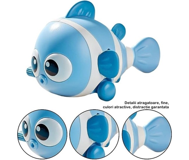 Jucarie mecanica pentru copii Flippy, pestisor haios, cu cheita, distractiv, se taraste, se misca, 11 x 9 x 7.5 cm cm, albastru Jucarie mecanica pentru copii Flippy, pestisor haios, cu cheita, distractiv, se taraste, se misca, 11 x 9 x 7.5 cm cm, albastru