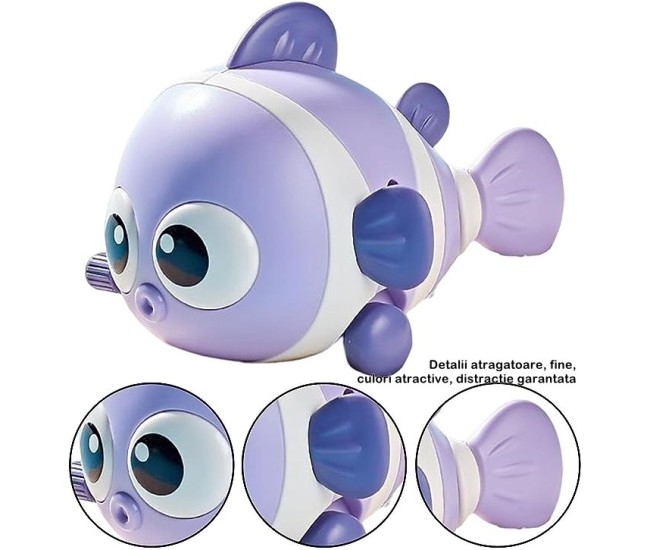 Jucarie mecanica pentru copii Flippy, pestisor haios, cu cheita, distractiv, se taraste, se misca, 11 x 9 x 7.5 cm cm, mov Jucarie mecanica pentru copii Flippy, pestisor haios, cu cheita, distractiv, se taraste, se misca, 11 x 9 x 7.5 cm cm, mov