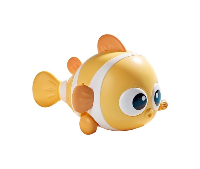 Jucarie mecanica pentru copii Flippy, pestisor haios, cu cheita, distractiv, se taraste, se misca, 11 x 9 x 7.5 cm cm, galben