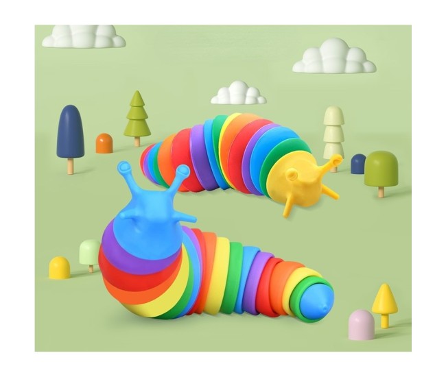 Jucarie senzoriala pentru copii, Flippy, melc, cu articulatii si lumini, 19 cm, multicolor