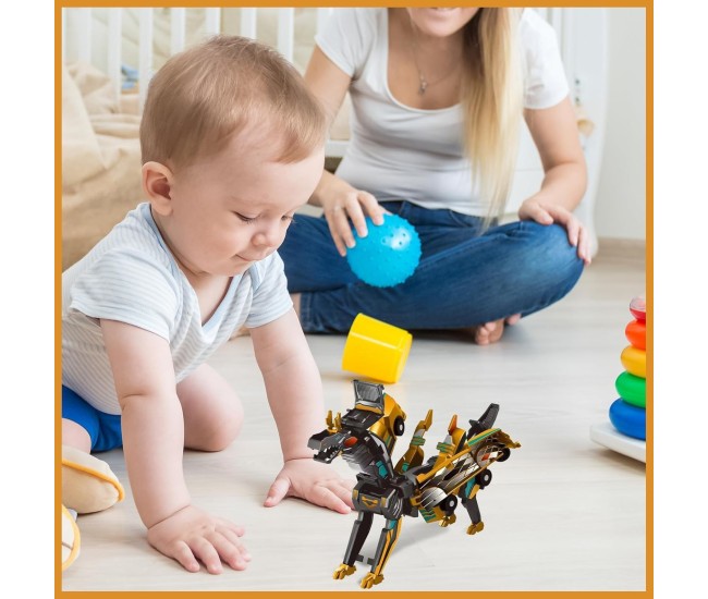 Jucarie Transformabila 2in1, Flippy, Golden Wing Flying Dragon, Masina/Dragon, Atractie Magnetica, +6 Ani, din ABS, Auriu