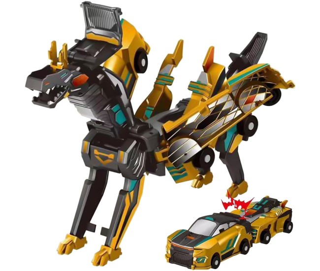 Jucarie Transformabila 2in1, Flippy, Golden Wing Flying Dragon, Masina/Dragon, Atractie Magnetica, +6 Ani, din ABS, Auriu