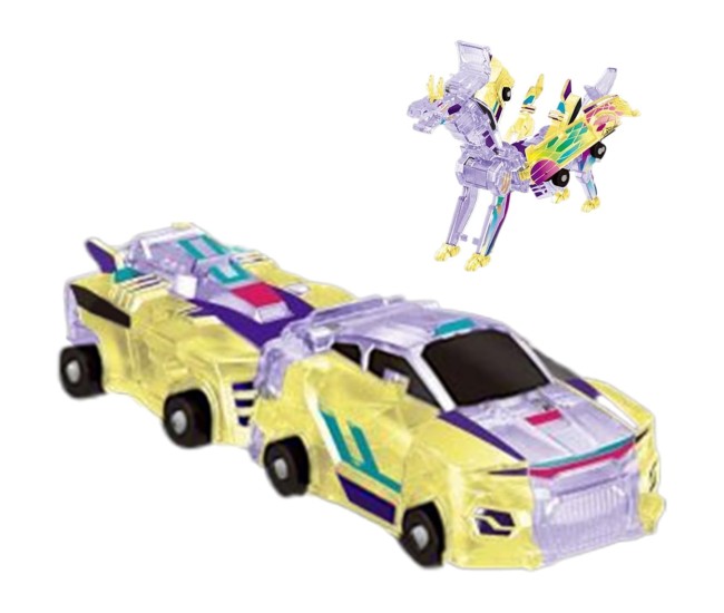 Jucarie Transformabila 2in1, Flippy, Crystal Wing Flying Dragon, Masina/Dragon, Atractie Magnetica, Fluorescent, +3 Ani, din ABS, Multicolor