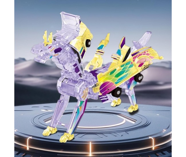 Jucarie Transformabila 2in1, Flippy, Crystal Wing Flying Dragon, Masina/Dragon, Atractie Magnetica, Fluorescent, +3 Ani, din ABS, Multicolor