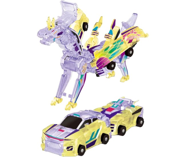 Jucarie Transformabila 2in1, Flippy, Crystal Wing Flying Dragon, Masina/Dragon, Atractie Magnetica, Fluorescent, +3 Ani, din ABS, Multicolor