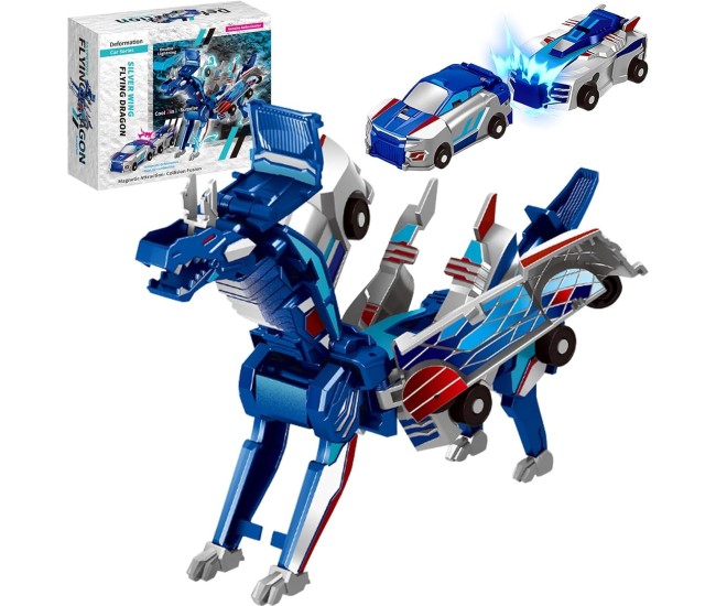 Jucarie Transformabila 2in1, Flippy, Silver Wing Flying Dragon, Masina/Dragon, Atractie Magnetica, +6 Ani, din ABS, Albastru Jucarie Transformabila 2in1, Flippy, Silver Wing Flying Dragon, Masina/Dragon, Atractie Magnetica, +6 Ani, din ABS, Albastru