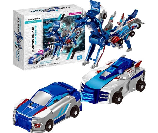 Jucarie Transformabila 2in1, Flippy, Silver Wing Flying Dragon, Masina/Dragon, Atractie Magnetica, +6 Ani, din ABS, Albastru Jucarie Transformabila 2in1, Flippy, Silver Wing Flying Dragon, Masina/Dragon, Atractie Magnetica, +6 Ani, din ABS, Albastru